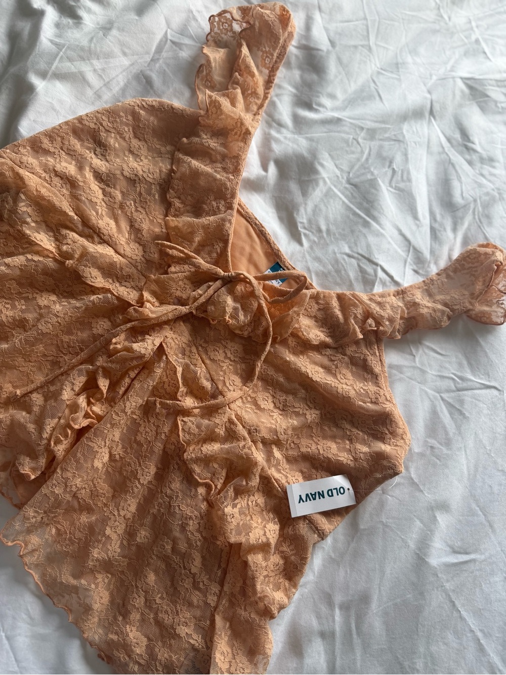 Old Navy Peach Lace Tie-Front Cropped Cami Tank Bow Ruffle Lace XL NEW - Picture 2 of 8